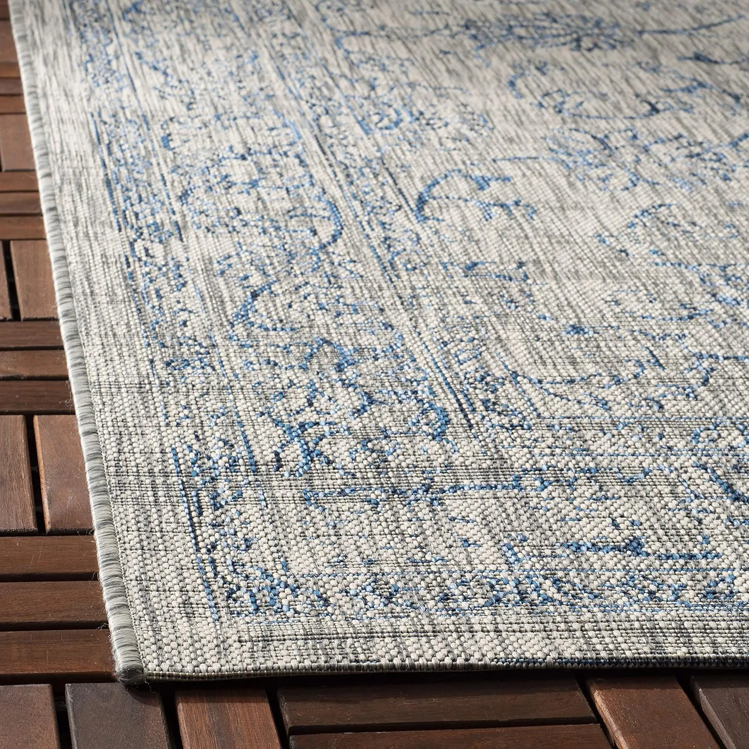 SAFAVIEH Courtyard Collection 8' x 10' Grey/Navy CY8680 Indoor/ Outside Waterproof Easy cleansingPatio Backyard Mudroom Area Mat