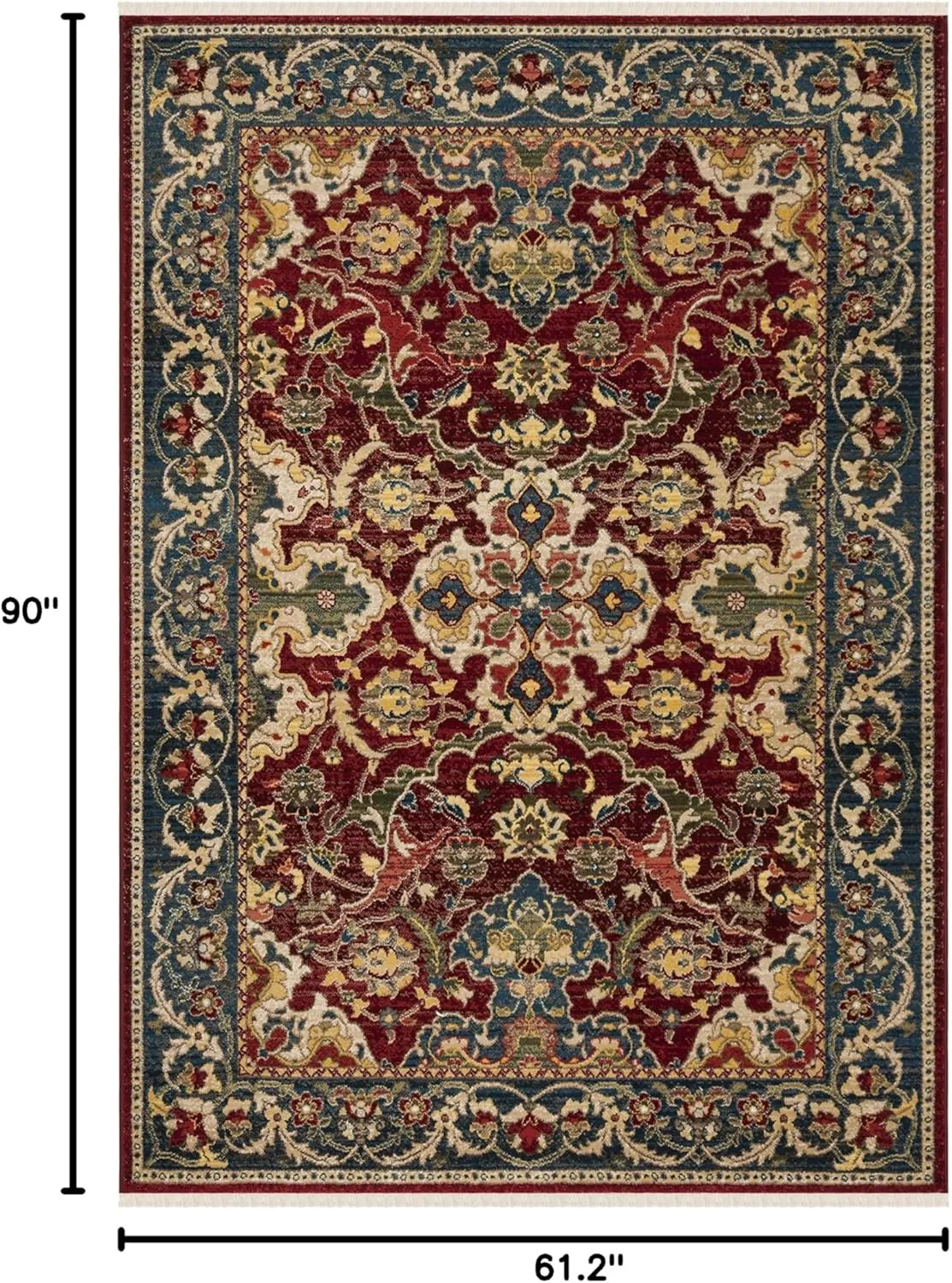 SAFAVIEH Kashan Collection Area Rug - 5'1" x 7'5", Red & Blue, Traditional Oriental Design, Non-Shedding & Easy Care, Ideal for High Traffic Areas in Living Room, Bedroom (KSN307Q)