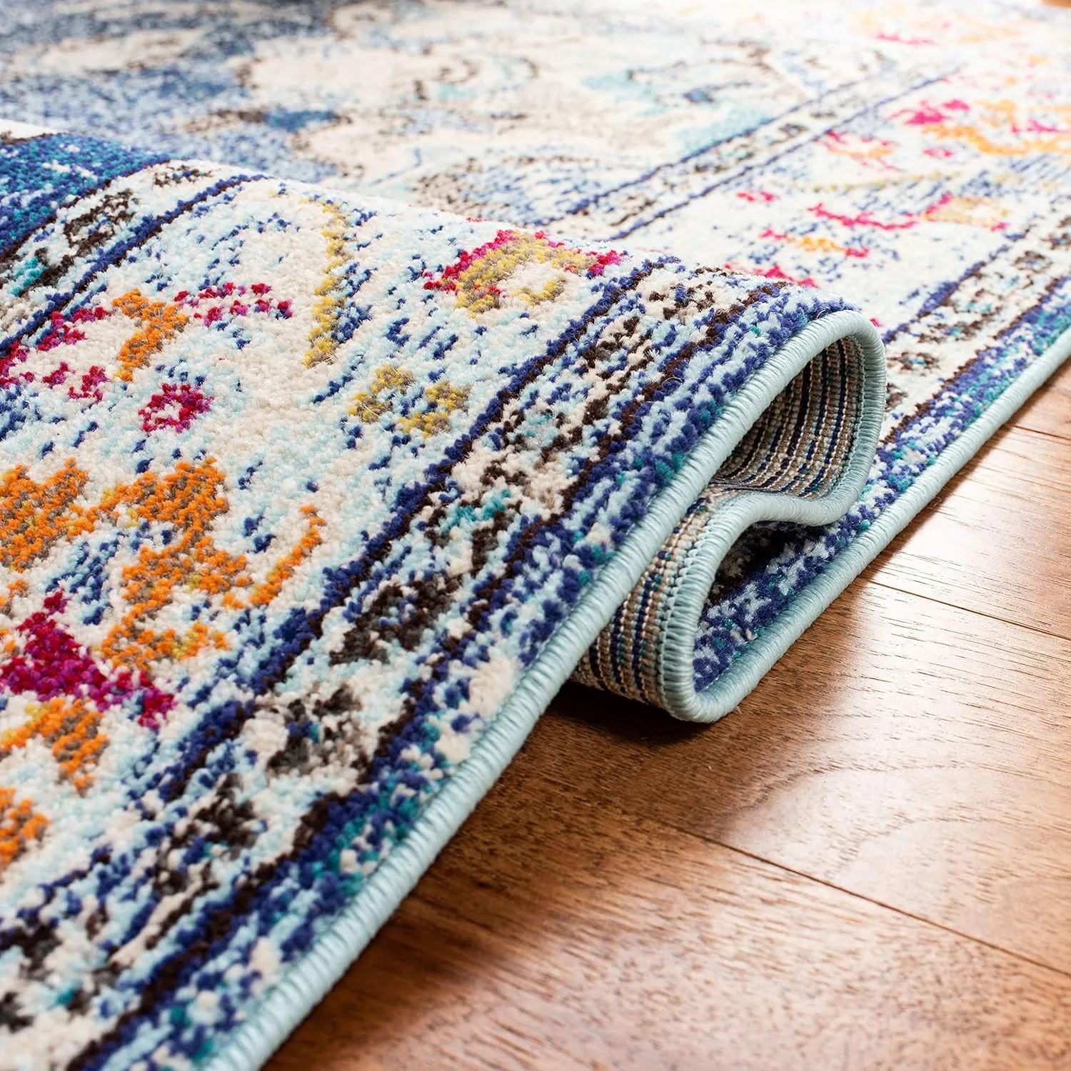 SAFAVIEH Monaco Collection Area Rug - 8' x 10', Navy & Light Blue, Boho Chic Medallion Distressed Design, Non-Shedding & Easy Care, Ideal for High Traffic Areas in Living Room, Bedroom (MNC243N)