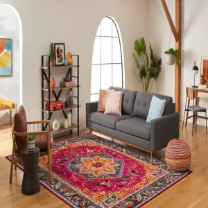 SAFAVIEH Phoenix 100 Collection Area Rug - 2'3" x 4', Fuchsia & Blue, Traditional Design, Stain Resistant, Ideal for High Traffic Areas in Living Room, Bedroom & Dining Room (PHX153R-24)