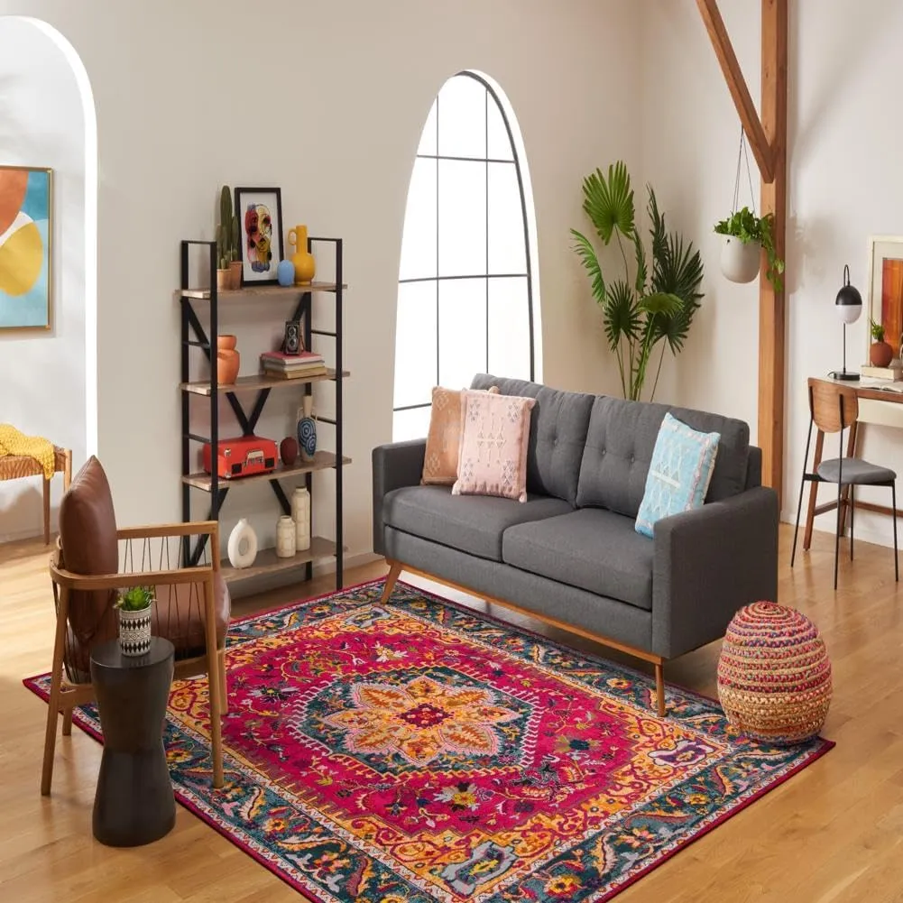 SAFAVIEH Phoenix 100 Collection Area Rug - 2'3" x 4', Fuchsia & Blue, Traditional Design, Stain Resistant, Ideal for High Traffic Areas in Living Room, Bedroom & Dining Room (PHX153R-24)