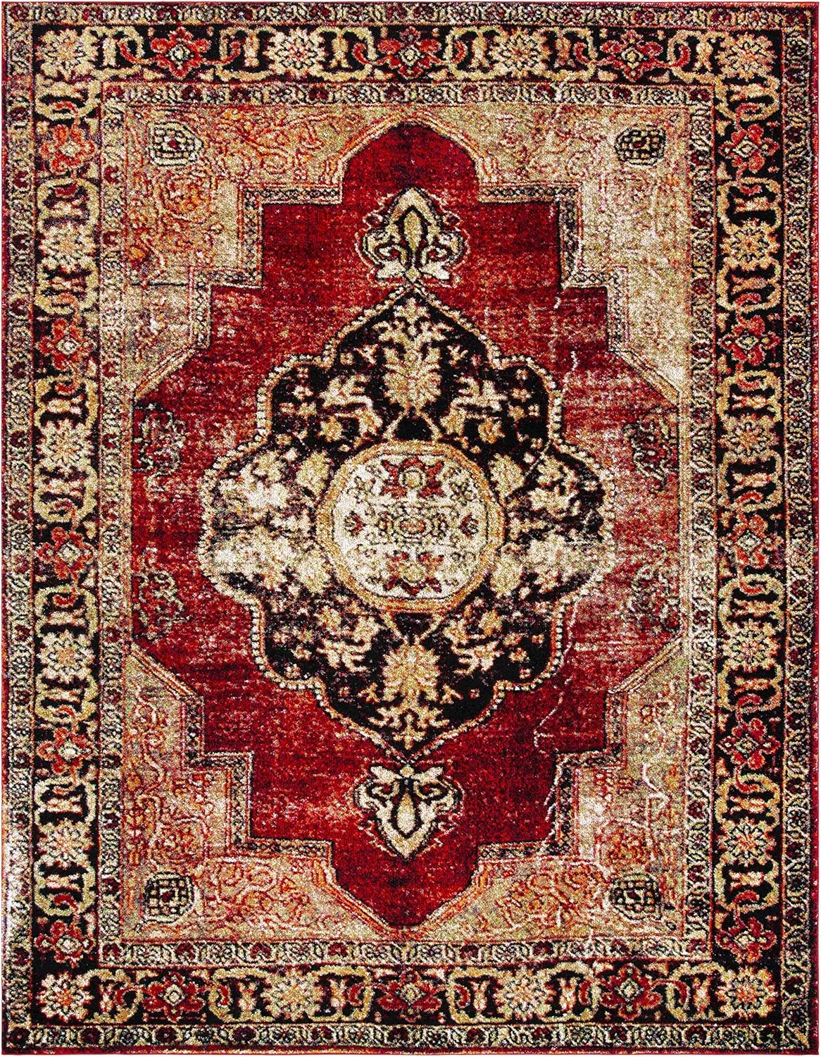 SAFAVIEH Vintage Hamadan Collection Area Rug - 8' x 10', Red & Multi, Oriental Traditional Persian Design, Non-Shedding & Easy Care, Ideal for High Traffic Areas in Living Room, Bedroom (VTH219A)