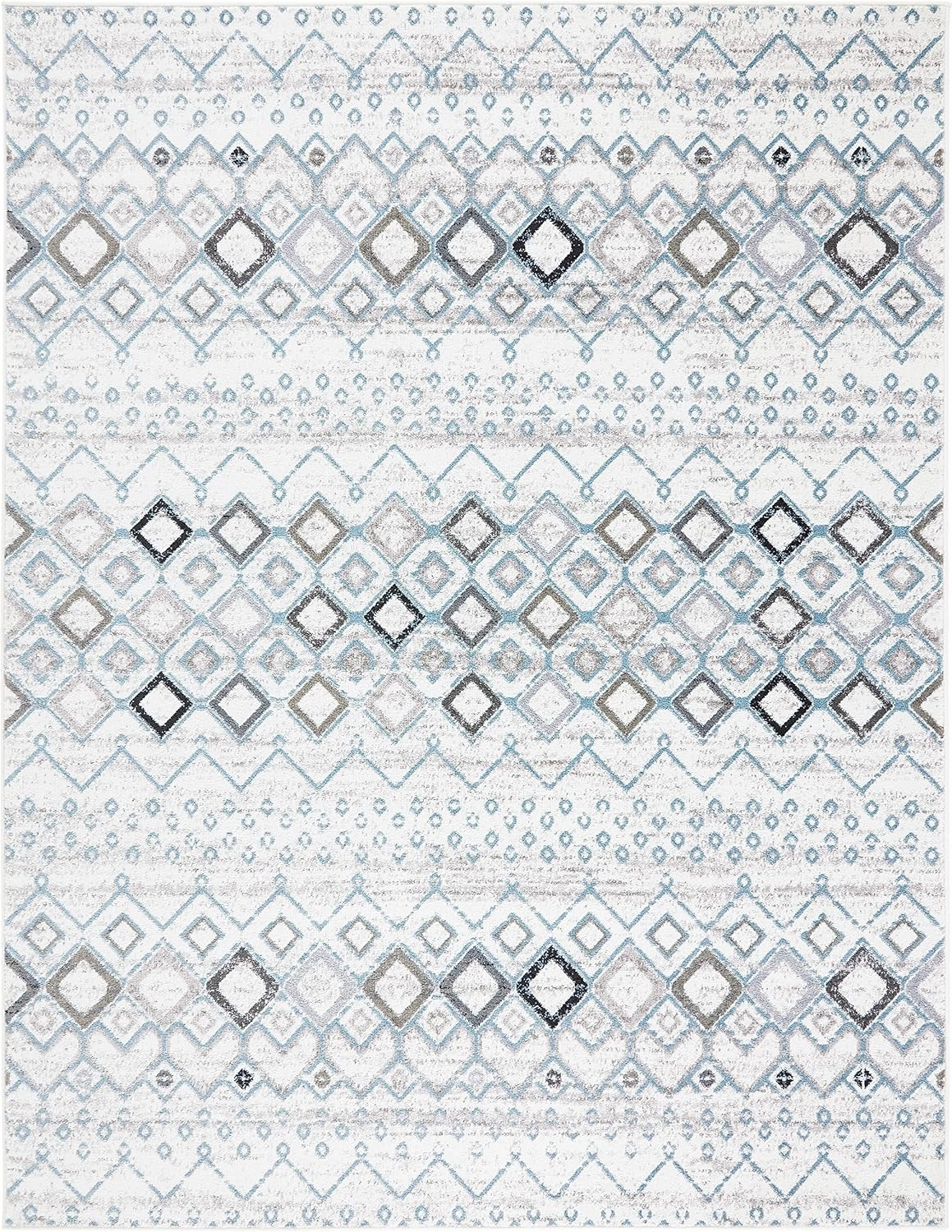 SAFAVIEH Amsterdam Collection Area Rug - 8' x 10', Ivory & Grey, Moroccan Boho Design, Non-Shedding & Easy Care, Ideal for High Traffic Areas in Living Room, Bedroom (AMS108A)