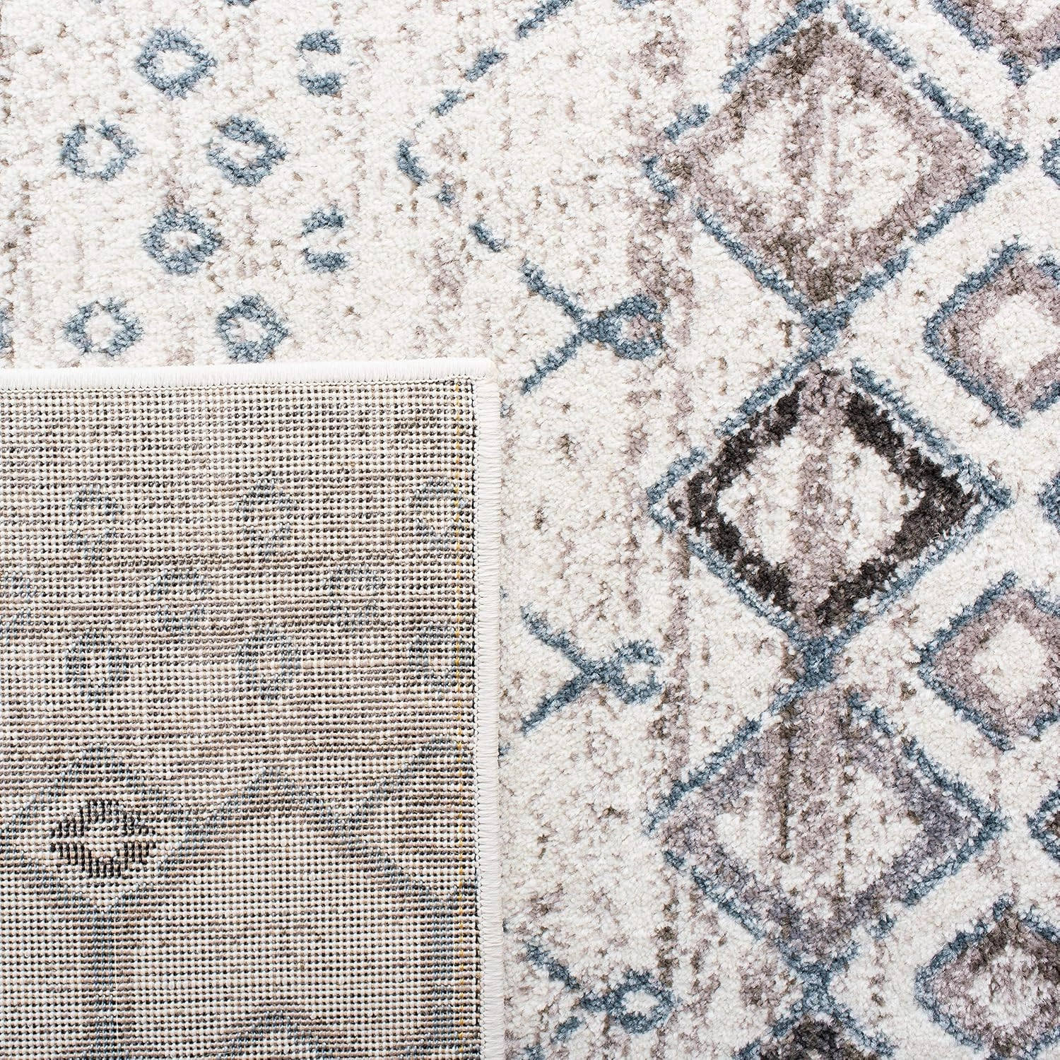 SAFAVIEH Amsterdam Collection Area Rug - 8' x 10', Ivory & Grey, Moroccan Boho Design, Non-Shedding & Easy Care, Ideal for High Traffic Areas in Living Room, Bedroom (AMS108A)