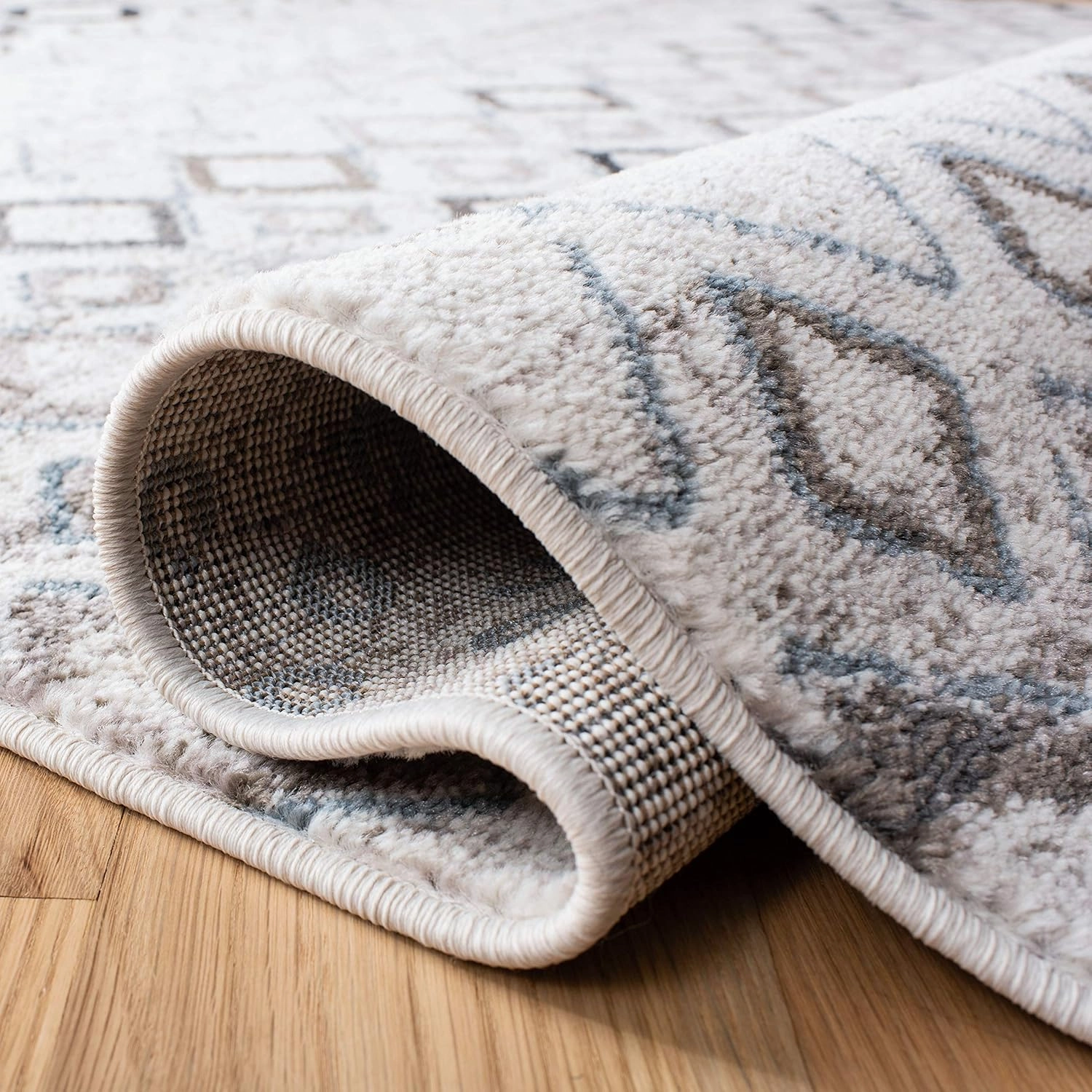 SAFAVIEH Amsterdam Collection Area Rug - 8' x 10', Ivory & Grey, Moroccan Boho Design, Non-Shedding & Easy Care, Ideal for High Traffic Areas in Living Room, Bedroom (AMS108A)