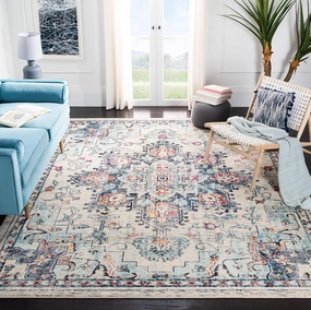 SAFAVIEH Area Rug 8x10 - Madison Collection - Large - Cream & Blue, Boho Chic Medallion Distressed Design, Non-Shedding & Easy Cleaning, Ideal for Living Room, Bedroom, Office, Dining Space (MAD473B)