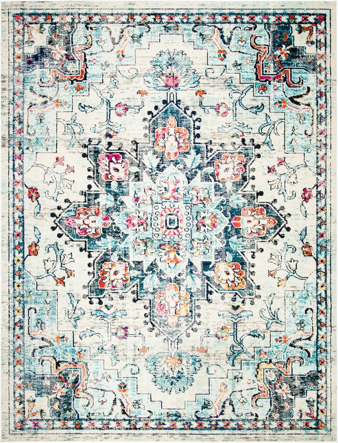 SAFAVIEH Area Rug 8x10 - Madison Collection - Large - Cream & Blue, Boho Chic Medallion Distressed Design, Non-Shedding & Easy Cleaning, Ideal for Living Room, Bedroom, Office, Dining Space (MAD473B)