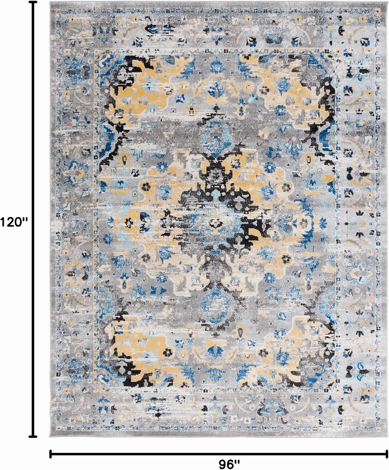 SAFAVIEH Area Rug 8x10 - Madison Collection - Large - Grey & Gold, Boho Chic Medallion Design, Non-Shedding & Easy Cleaning, Ideal for Living Room, Bedroom, Office, Dining Space (MAD154D)