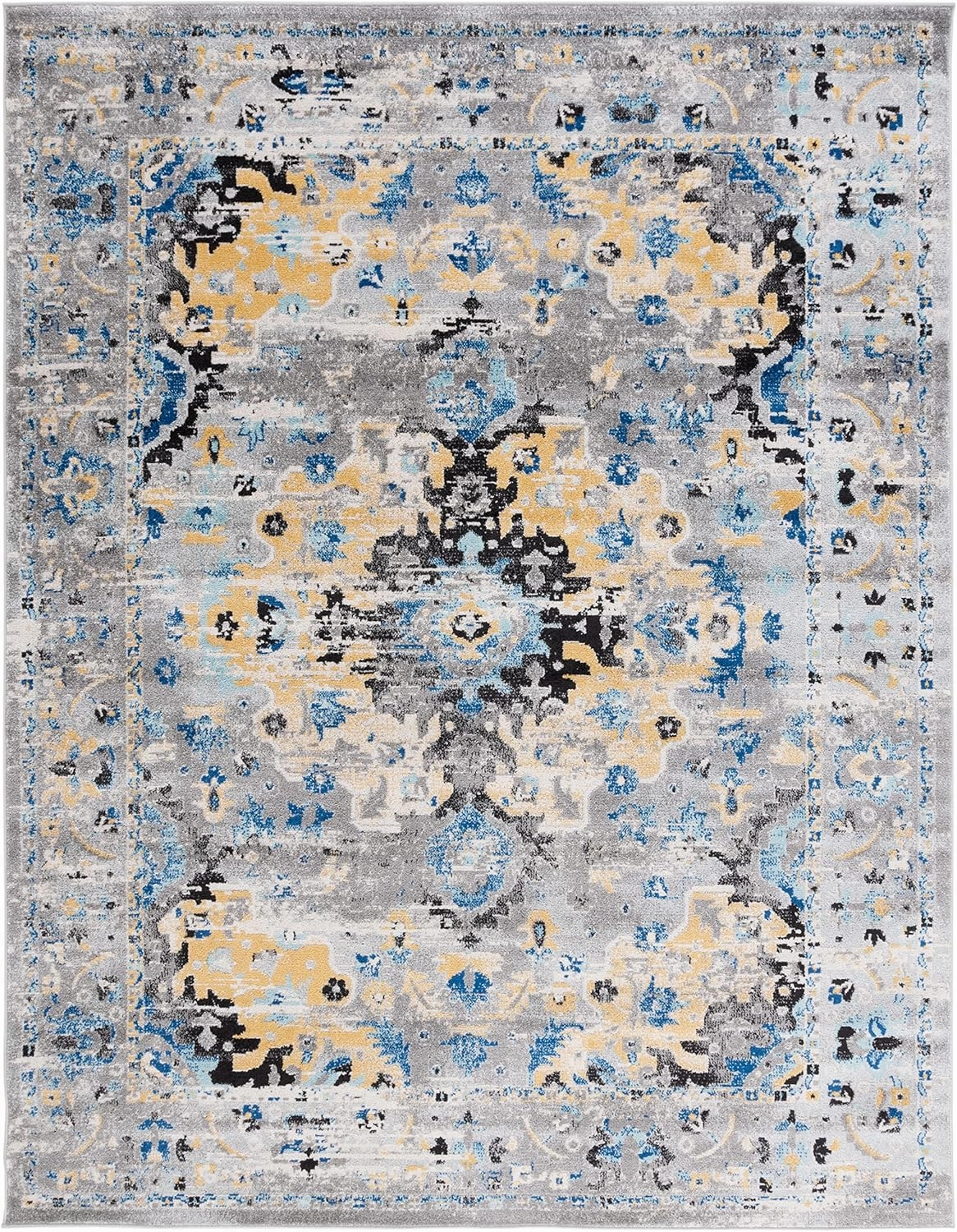 SAFAVIEH Area Rug 8x10 - Madison Collection - Large - Grey & Gold, Boho Chic Medallion Design, Non-Shedding & Easy Cleaning, Ideal for Living Room, Bedroom, Office, Dining Space (MAD154D)