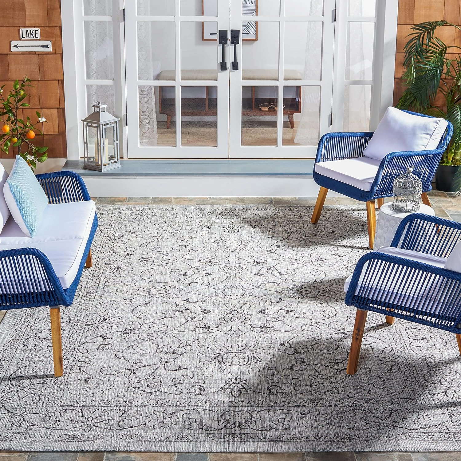 SAFAVIEH Courtyard Collection 8' x 10' Grey/Black CY8680 Indoor/ Outside Waterproof Easy cleansingPatio Backyard Mudroom Area Mat