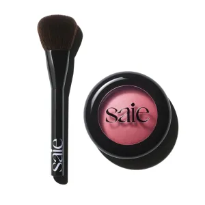 Saie Blush & Brush Duo - SuperSuede Baked Blush in Grazie (.01 oz) & Powder Blush Brush - Talc-Free, Moisturizing Blush with Vegan, Fluffy Brush for Seamless Application
