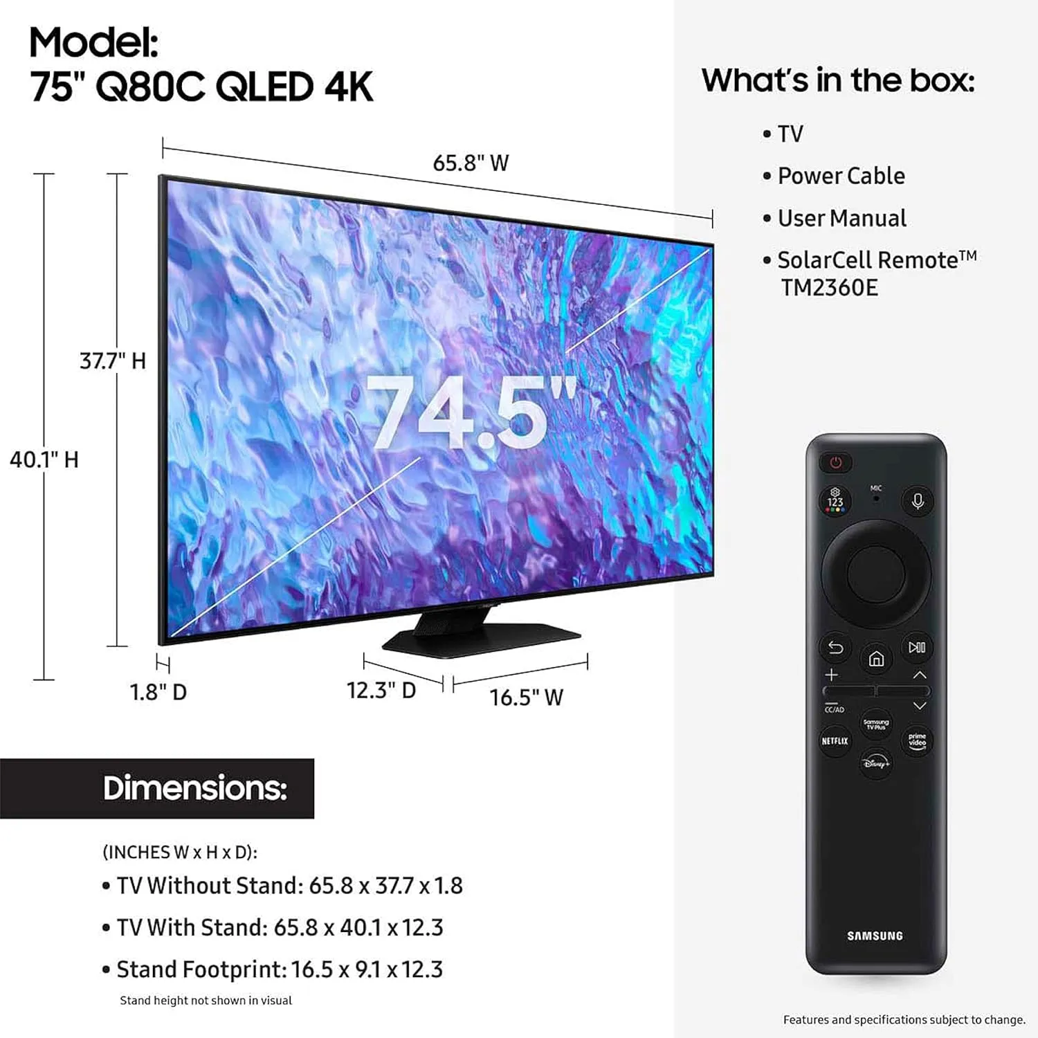SAMSUNG 75-Inch Class QLED 4K Q80C Series Quantum HDR , Dolby Atmos Object Tracking Sound Lite, Direct Full Array, Q-Symphony 3.0, Gaming Hub, Smart TV with Alexa Built-in (QN75Q80C, 2023 Model)