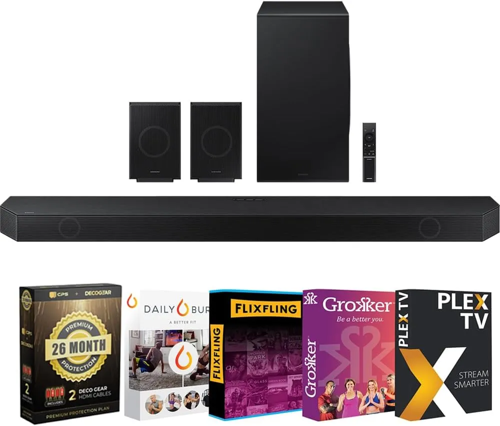 Samsung HQ-Q990D Q-series 11.1.4ch Wireless Soundbar (2024) Tech Smart Movies Streaming Digital Download   Deco Gear HDMI Cables  CPS Exclusive 26 Months Premium Extended Protection (BEACH-CPS-262000)