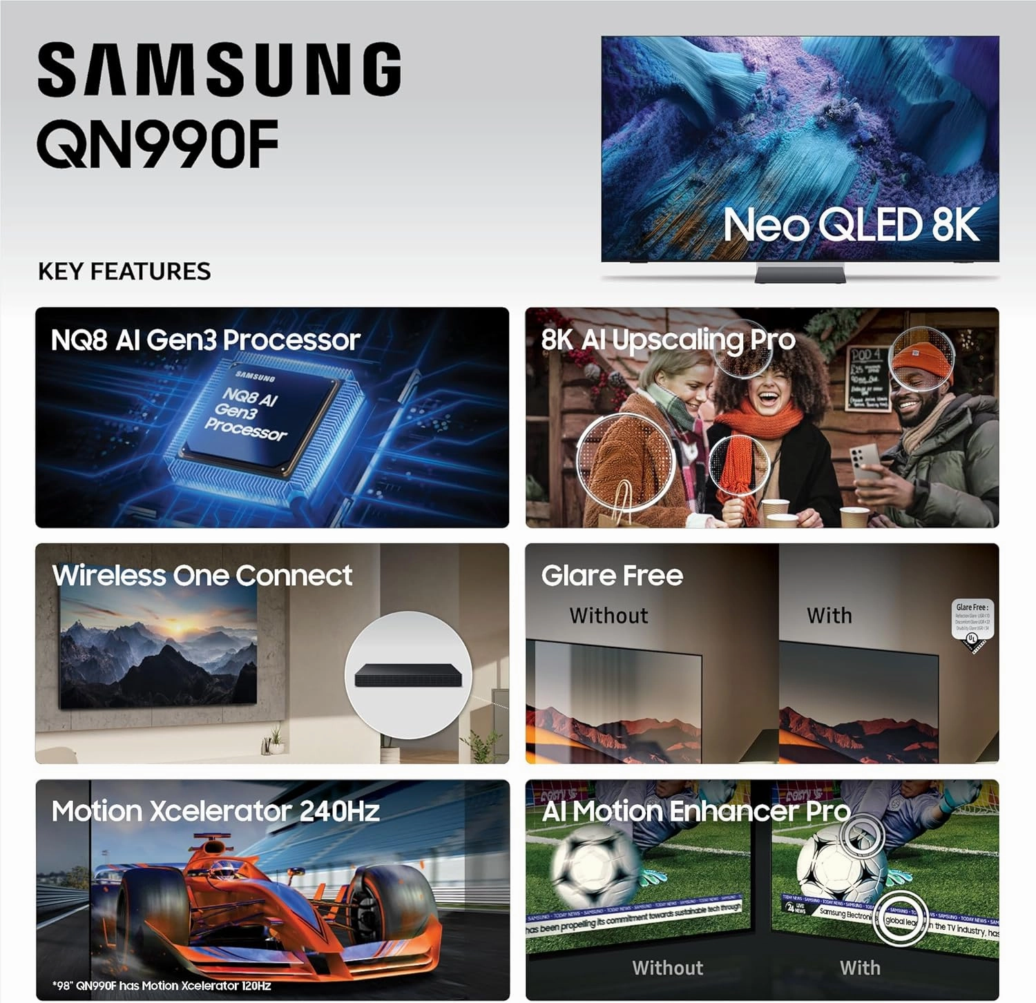 SAMSUNG 65-Inch Class Neo QLED QN990F 8K Mini LED Smart TV (2025 Model) NQ8 AI Gen3 Processor, 8K AI Upscaling Pro, Wireless One Connect, Glare Free, Samsung Vision AI, Alexa Built-in