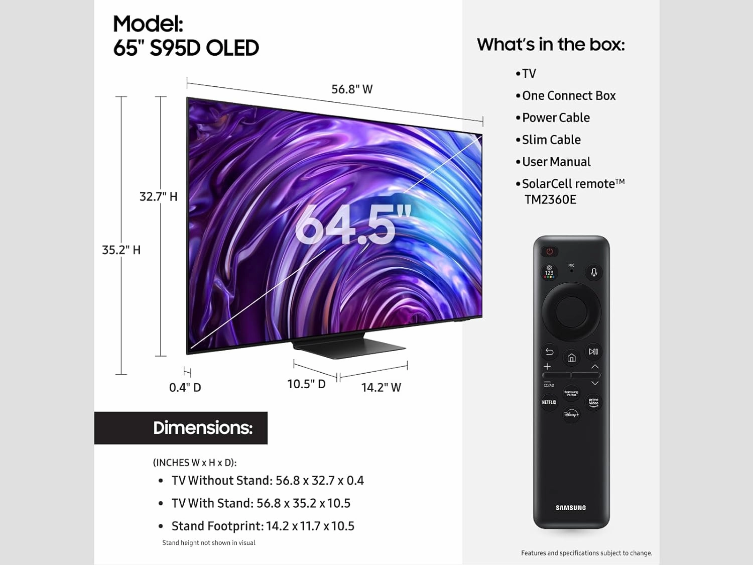 SAMSUNG 65-Inch Class OLED 4K S95D Series HDR Pro Smart TV w/Dolby Atmos, Object Tracking Sound , Motion Xcelerator, Real Depth Enhancer, 4K AI Upscaling, Alexa Built-in (QN65S95D, 2024 Model)