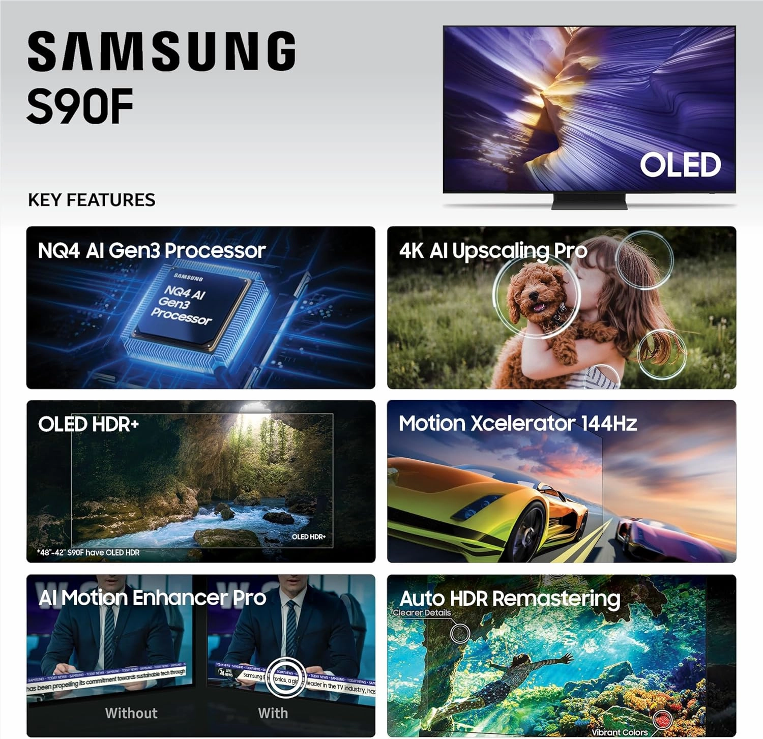 SAMSUNG 65-Inch Class OLED S90F 4K Smart TV (2025 Model) NQ4 AI Gen3 Processor, 4K AI Upscaling Pro, OLED HDR  , Motion Xcelerator 144Hz, Samsung Vision AI, Alexa Built-in