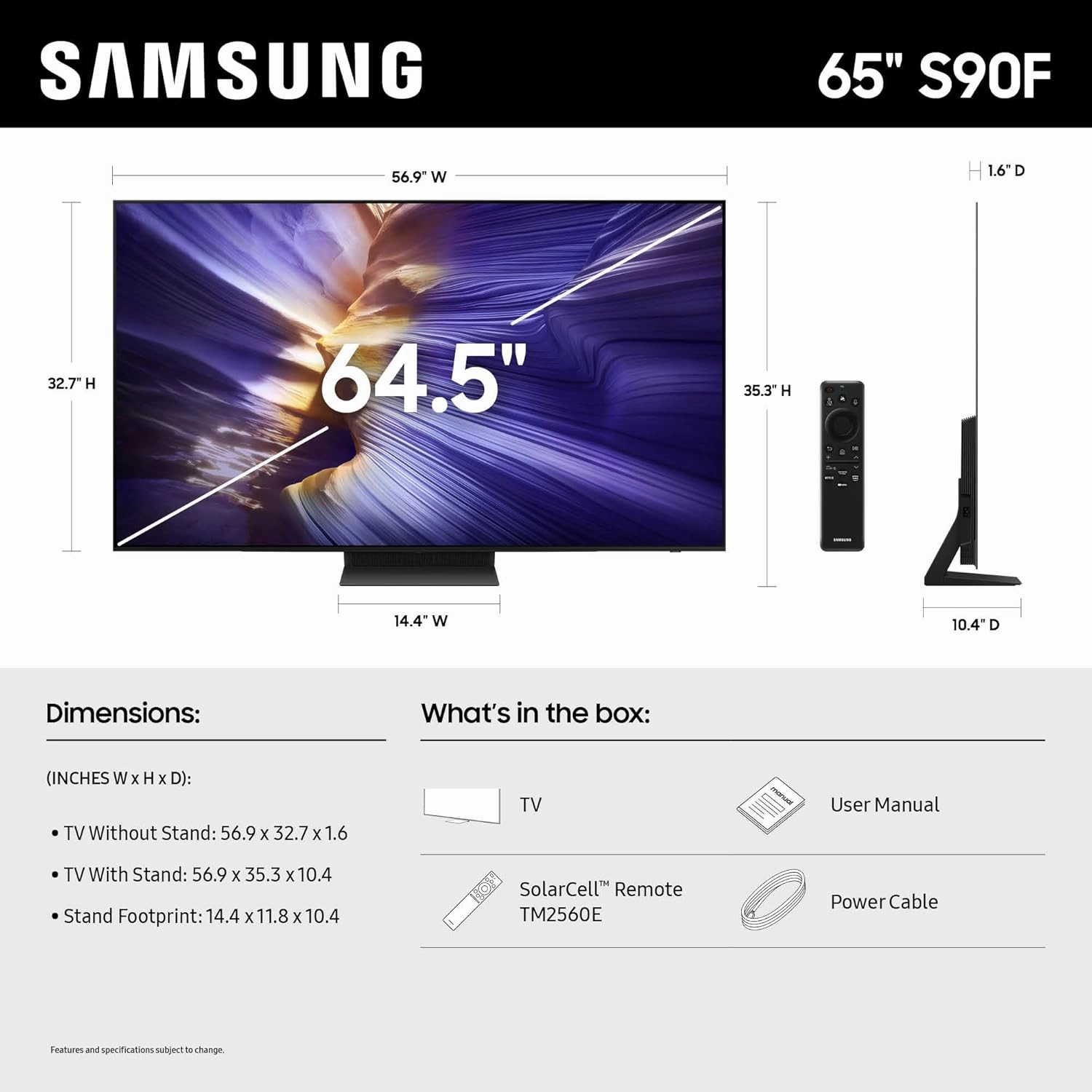 SAMSUNG 65-Inch Class OLED S90F 4K Smart TV (2025 Model) NQ4 AI Gen3 Processor, 4K AI Upscaling Pro, OLED HDR  , Motion Xcelerator 144Hz, Samsung Vision AI, Alexa Built-in