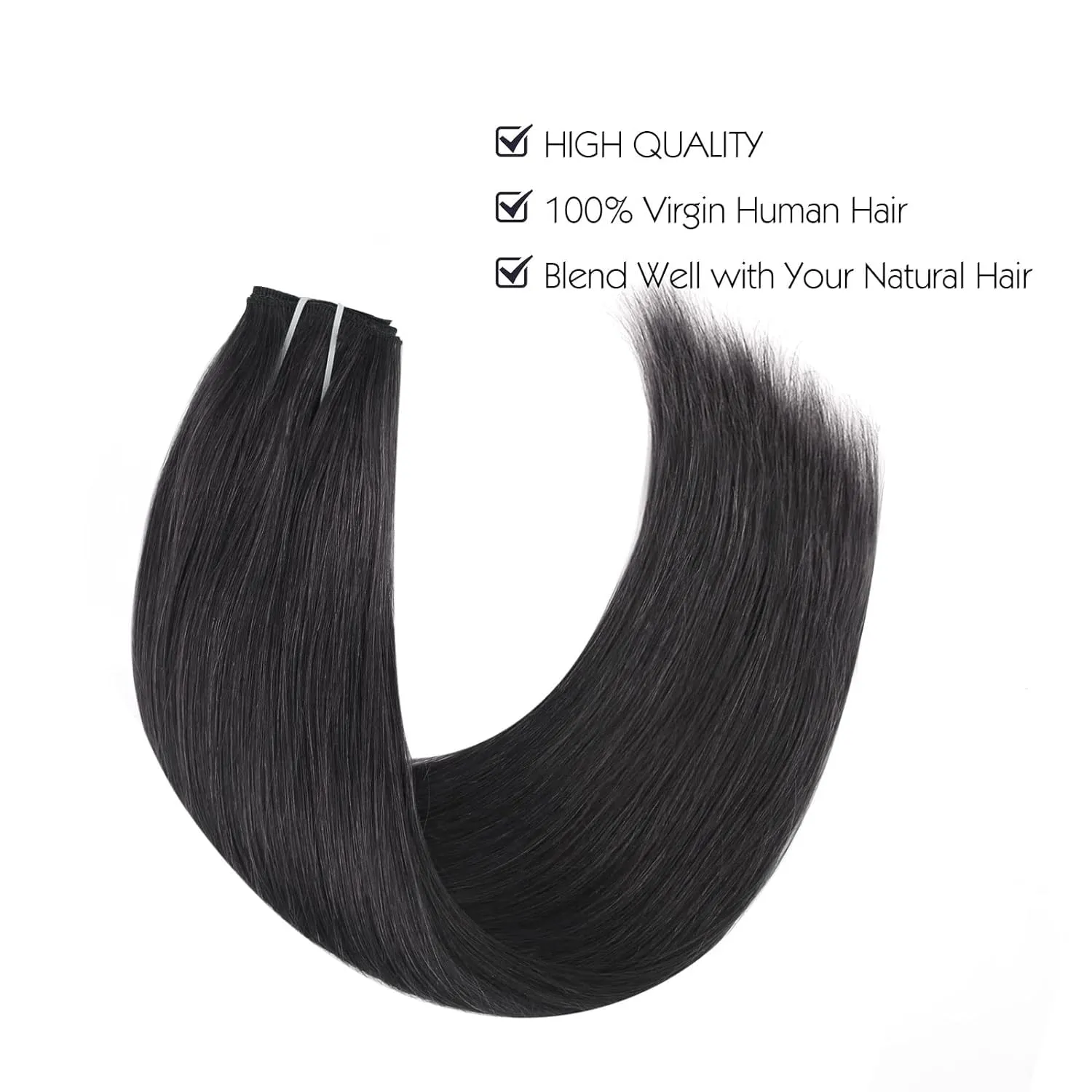 Sassina Invisible Wire Hair Extensions Real Human Hair with Transparent Wire Adjustable Size Secure Clips Natural Straight Secret Miracle Hairpiece, #1 Jet Black 14 Inch 70 Gram