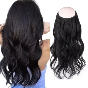 Sassina Invisible Wire Hair Extensions Real Human Hair with Transparent Wire Adjustable Size Secure Clips Natural Straight Secret Miracle Hairpiece, #1 Jet Black 14 Inch 70 Gram