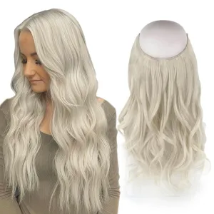 Sassina Invisible Wire Hair Extensions Real Human Hair with Transparent Wire Adjustable Size Secure Clips Natural Straight Secret Miracle Hairpiece, #1000 White Blonde 14 Inch 70 Gram