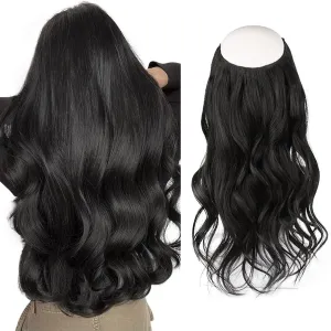 Sassina Invisible Wire Hair Extensions Real Human Hair with Transparent Wire Adjustable Size Secure Clips Natural Straight Secret Miracle Hairpiece, #1B Off Black 14 Inch 70 Gram
