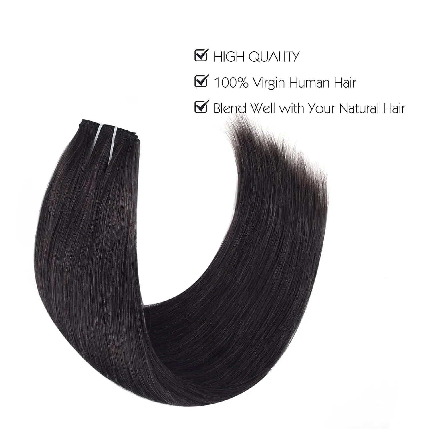 Sassina Invisible Wire Hair Extensions Real Human Hair with Transparent Wire Adjustable Size Secure Clips Natural Straight Secret Miracle Hairpiece, #1B Off Black 18 Inch 80 Gram