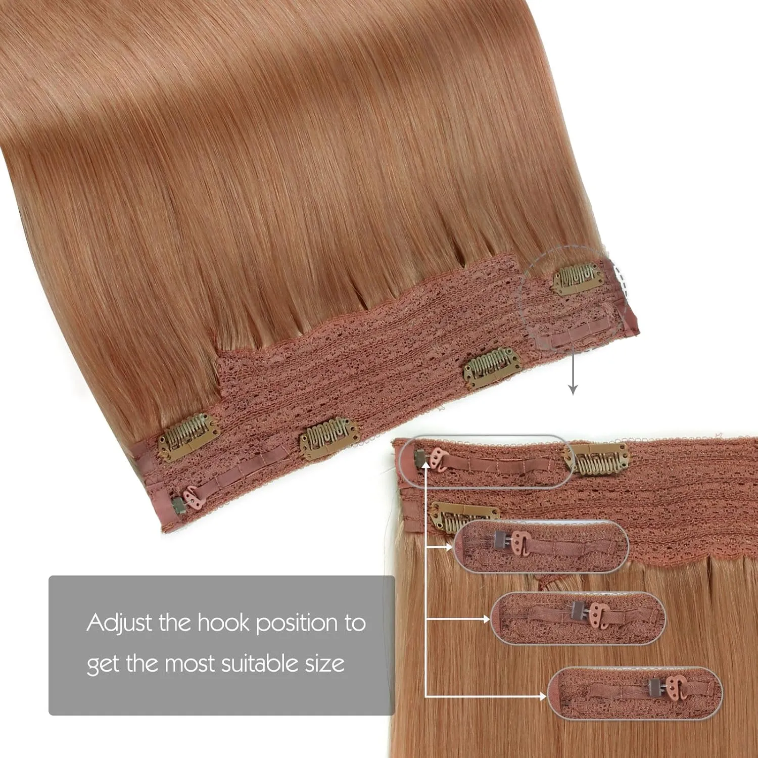 Sassina Invisible Wire Hair Extensions Real Human Hair with Transparent Wire Adjustable Size Secure Clips Natural Straight Secret Miracle Hairpiece, #30 Auburn 18 Inch 80 Gram