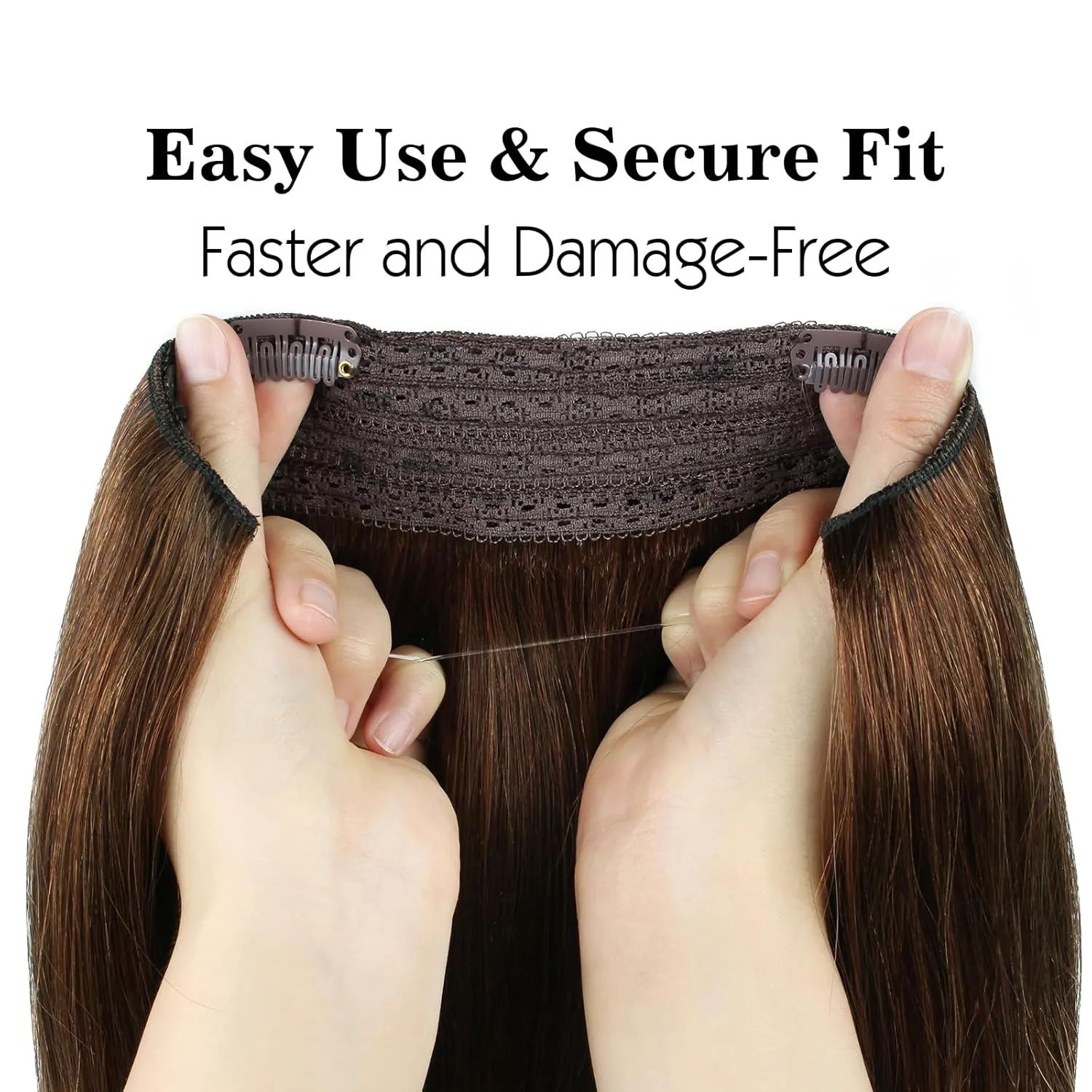 Sassina Invisible Wire Hair Extensions Real Human Hair with Transparent Wire Adjustable Size Secure Clips Natural Straight Secret Miracle Hairpiece, #4 Medium Brown 18 Inch 80 Gram