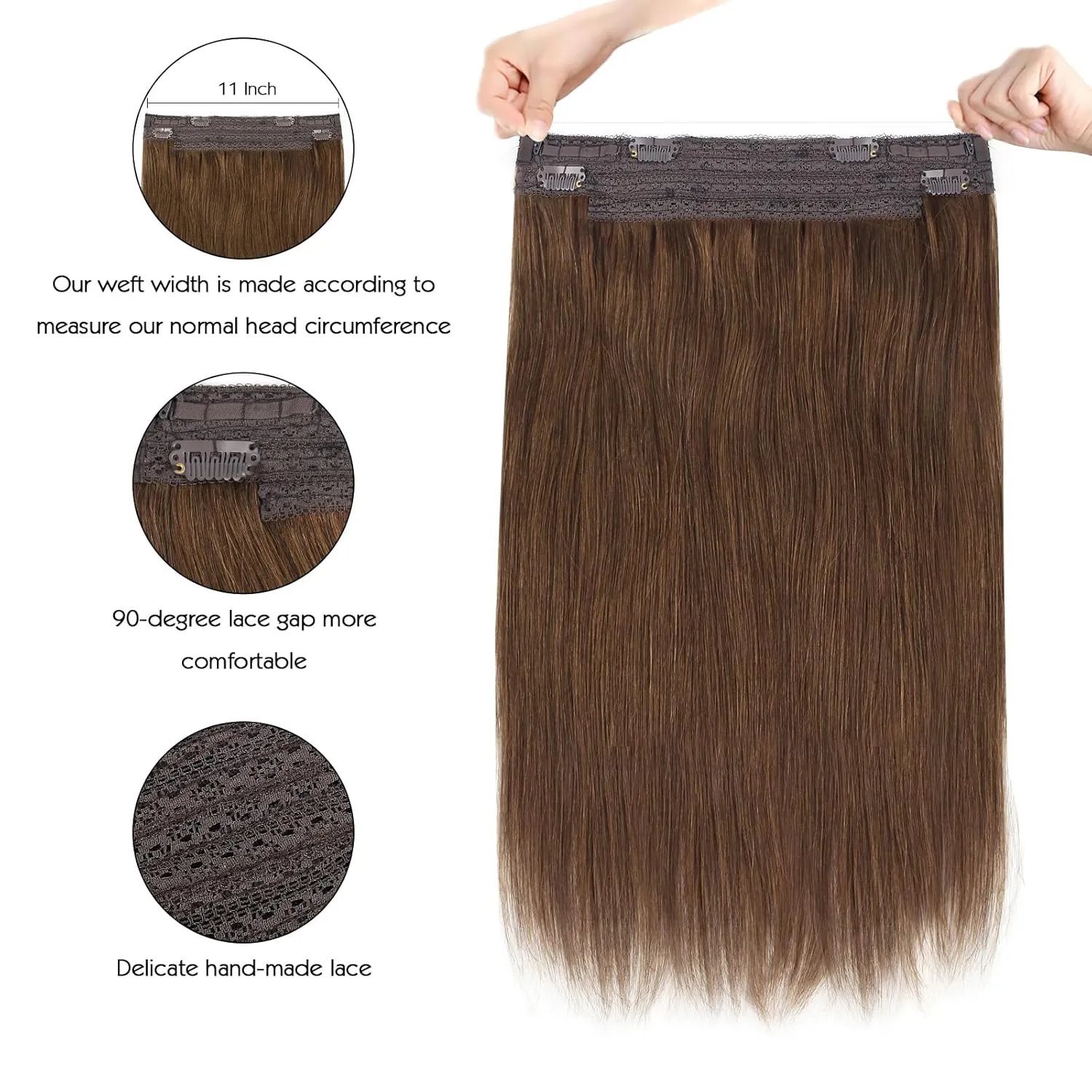 Sassina Invisible Wire Hair Extensions Real Human Hair with Transparent Wire Adjustable Size Secure Clips Natural Straight Secret Miracle Hairpiece, #4 Medium Brown 18 Inch 80 Gram