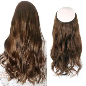 Sassina Invisible Wire Hair Extensions Real Human Hair with Transparent Wire Adjustable Size Secure Clips Natural Straight Secret Miracle Hairpiece, #4 Medium Brown 18 Inch 80 Gram