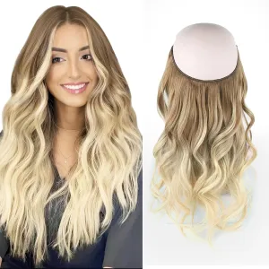 Sassina Invisible Wire Hair Extensions Real Human Hair with Transparent Wire Adjustable Size Secure Clips Natural Straight Secret Miracle Hairpiece, Balayage 8-60 18 Inch 80 Gram