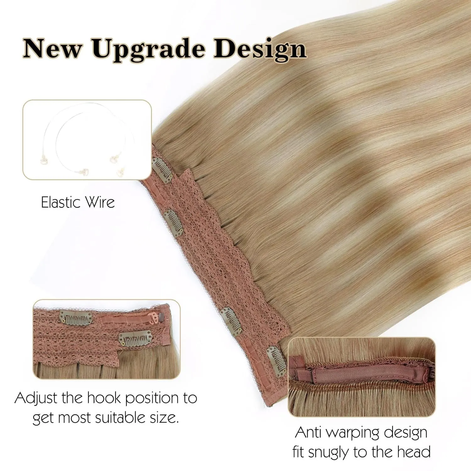 Sassina Invisible Wire Hair Extensions Real Human Hair with Transparent Wire Adjustable Size Secure Clips Natural Straight Secret Miracle Hairpiece, Balayage 8-60 18 Inch 80 Gram