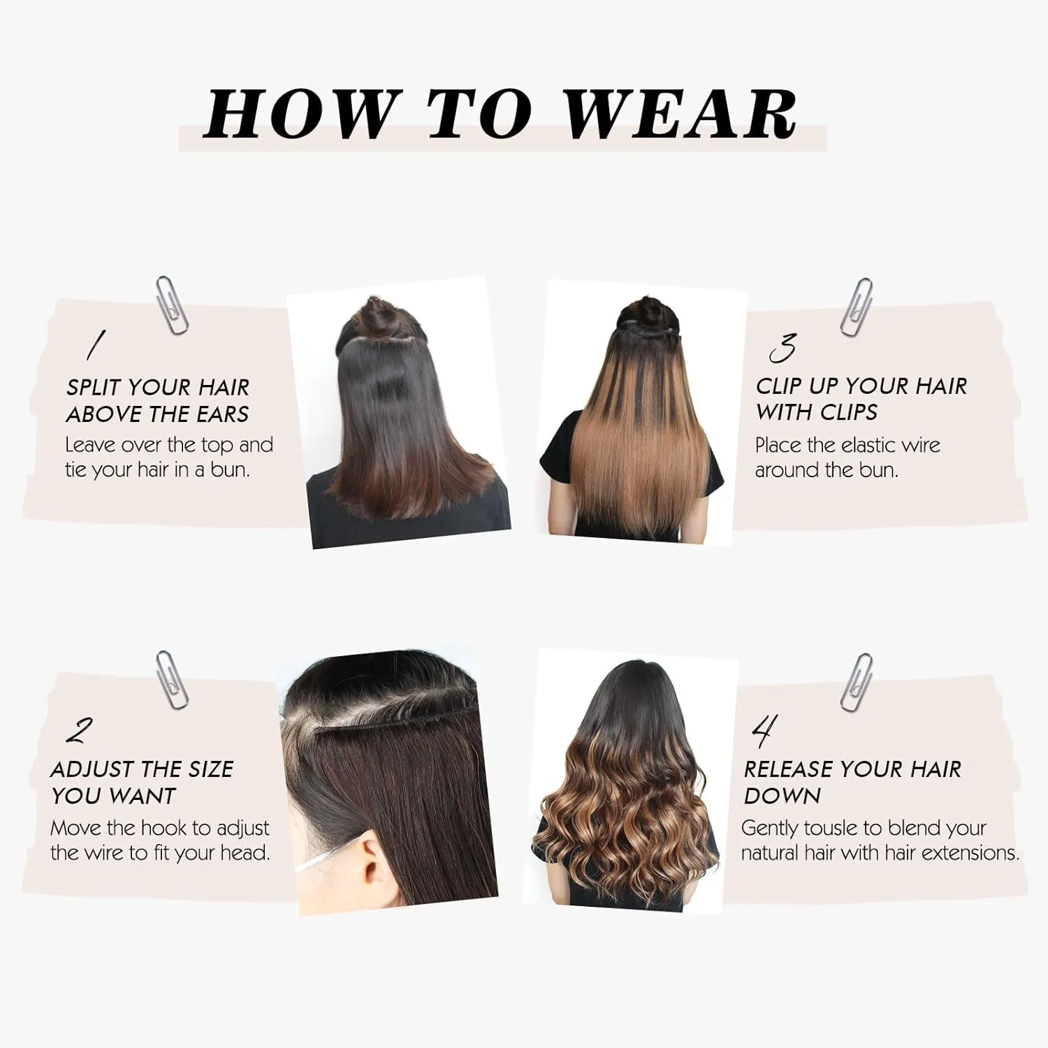 Sassina Invisible Wire Hair Extensions Real Human Hair with Transparent Wire Adjustable Size Secure Clips Natural Straight Secret Miracle Hairpiece, Balayage 8-60 18 Inch 80 Gram