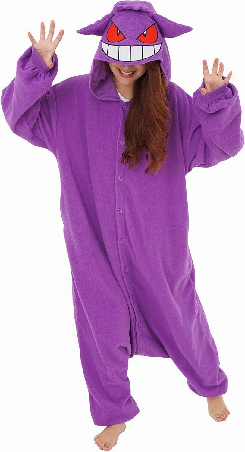 SAZAC Gengar Kigurumi - Premium Adult Pokemon Onesie - Luxurious Halloween Costume for Adults - Machine Washable Loungewear