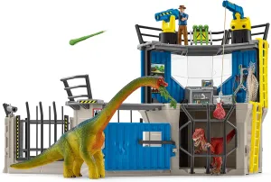 Schleich Dinosaur Toys Science Playset - 33-Piece Set Research Station with Brachiosaurus, Velociraptor, Men Scientist Action Figures, and Dart Cannon, Kids Figurines for Ages 4 and Above