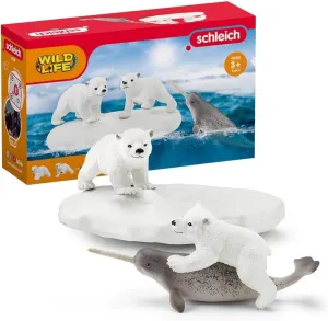 Schleich Wild Life 4pc. Polar Playground with Polar Bear Cub and Narwhal Figurines - Highly Detailed Polar Playset, Durable for Education and Fun Play, Perfect for Boys and Girls, Ages 3 
