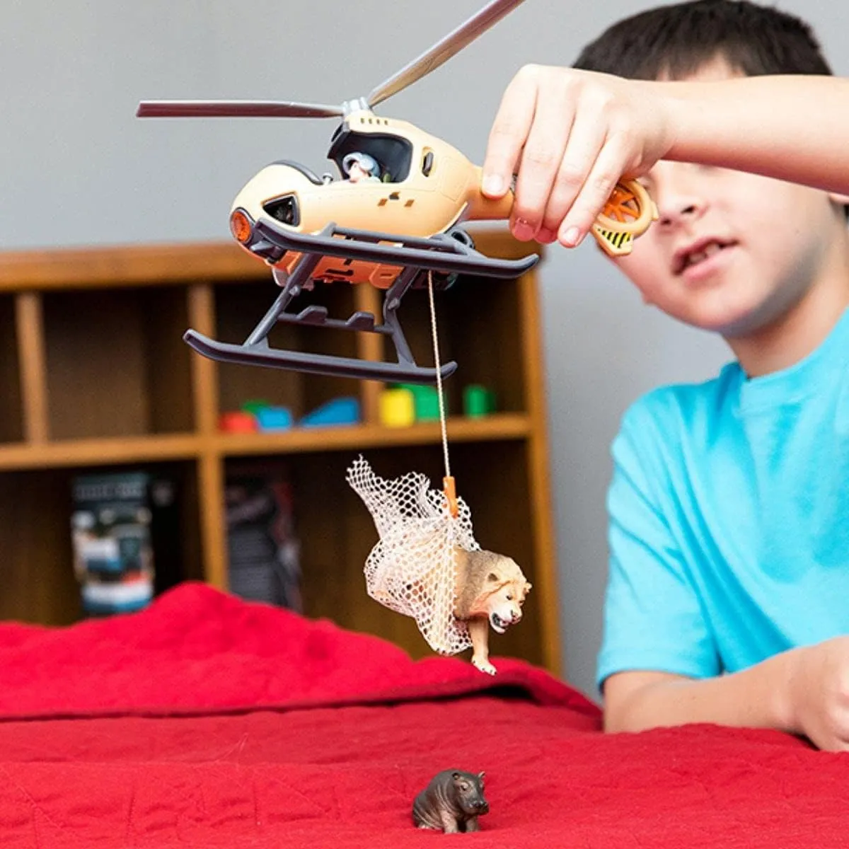 Schleich Wild Life 8pc. Animal Rescue Helicopter Playset with Lion and Hippo Figurines - Highly Detailed Wild Animal Playset, Durable for Education and Fun Play, Perfect for Boys and Girls, Ages 3 