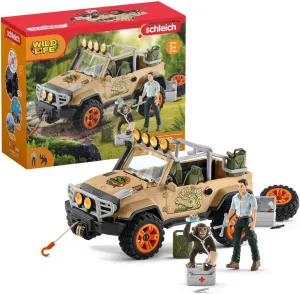 Schleich Wild Life Realistic Chimpanzee, Jeep Truck, and Ranger Figurine 16pc Playset - Wild Adventure Jeep Truck with Chimp, Ranger, and Accessories, Durable for Boys and Girls, Gift for Kids Ages 3 