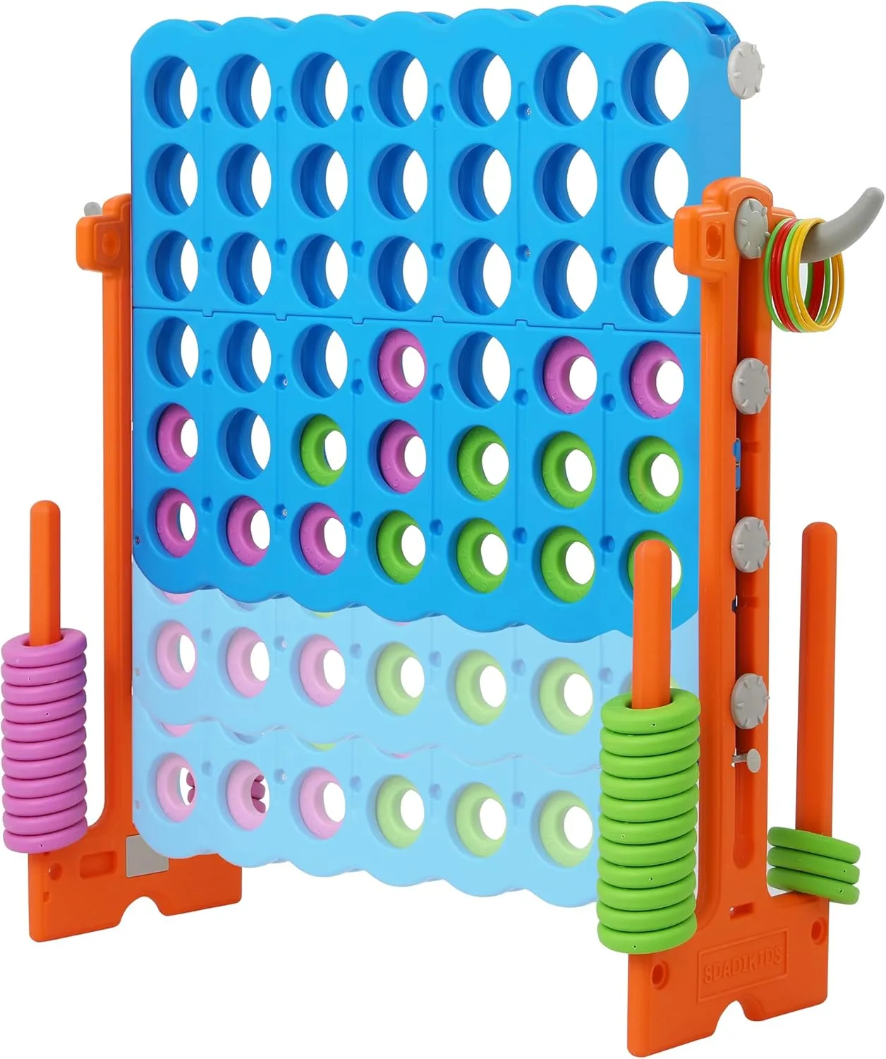 SDADI Height Adjustable Giant 4 in a Row Connect Game, 2-in-1 Jumbo 4-to-Score Game with Ring Toss Game Set, Indoor Outdoor Yard Game Party Game for Kids Adults and Family, Orange
