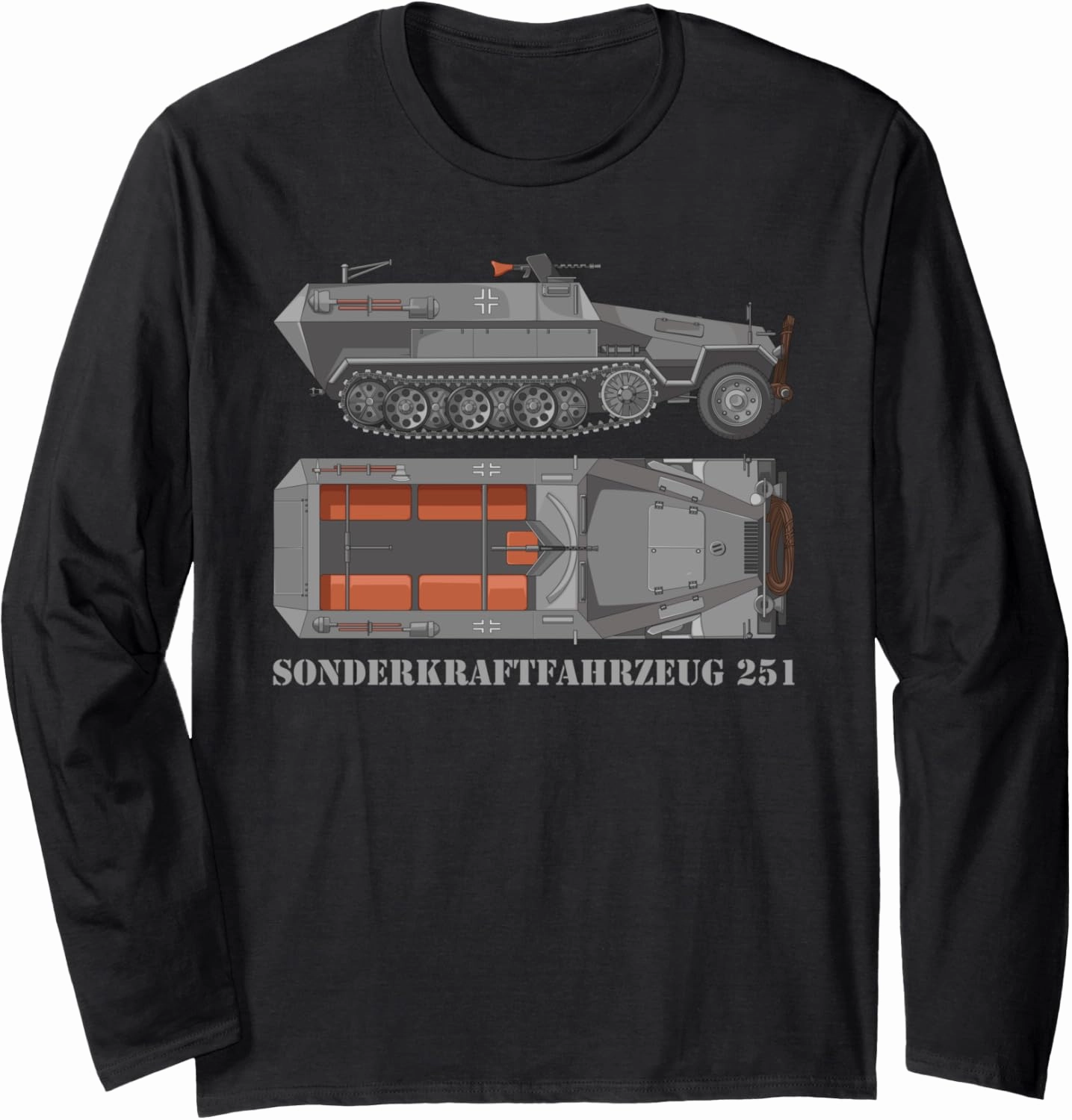 SdKfz 251 German WW2 Half-track APC Hanomags Diagram Long Sleeve T-Shirt
