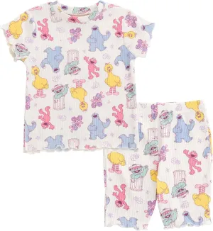 Sesame Street Ribbed T-Shirt and Shorts Outfit Set Newborn to Little Kid Sizes (0-3 Months - 5)