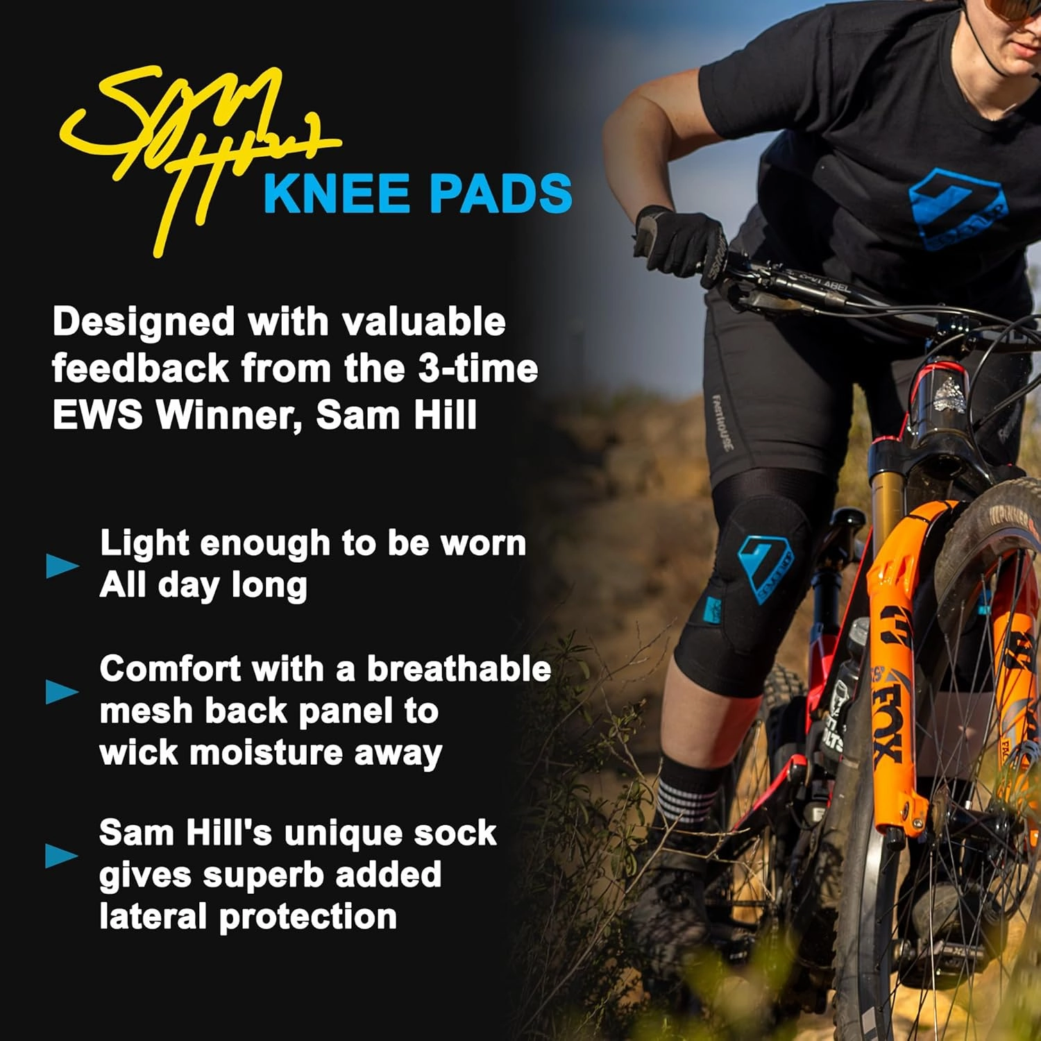 Seven iDP 7iDP Sam Hill Knee Pads - MTB Protection for Enduro, Trail & Downhill - Breathable, Flexible, Compression Fit (Small)