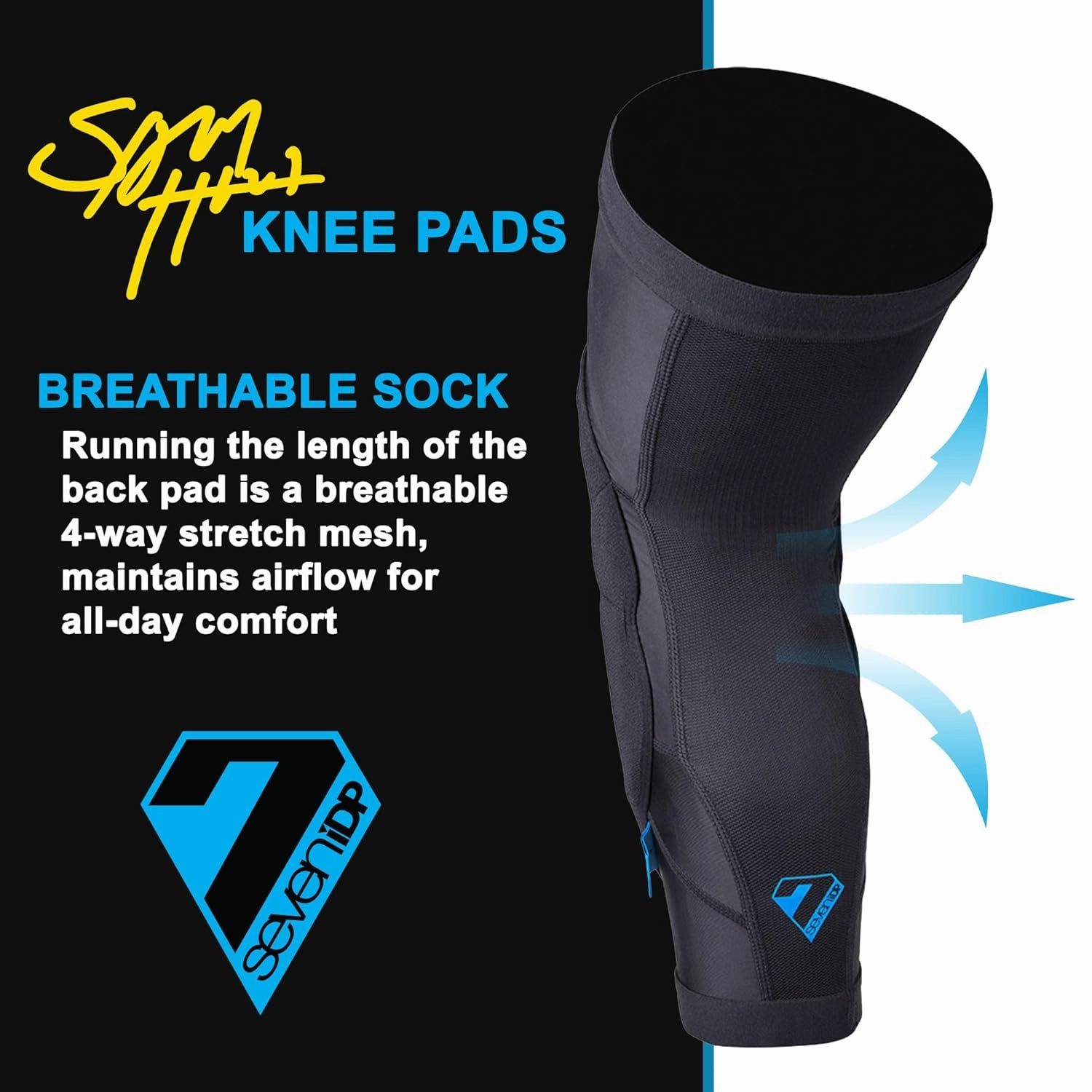Seven iDP 7iDP Sam Hill Knee Pads - MTB Protection for Enduro, Trail & Downhill - Breathable, Flexible, Compression Fit (Small)