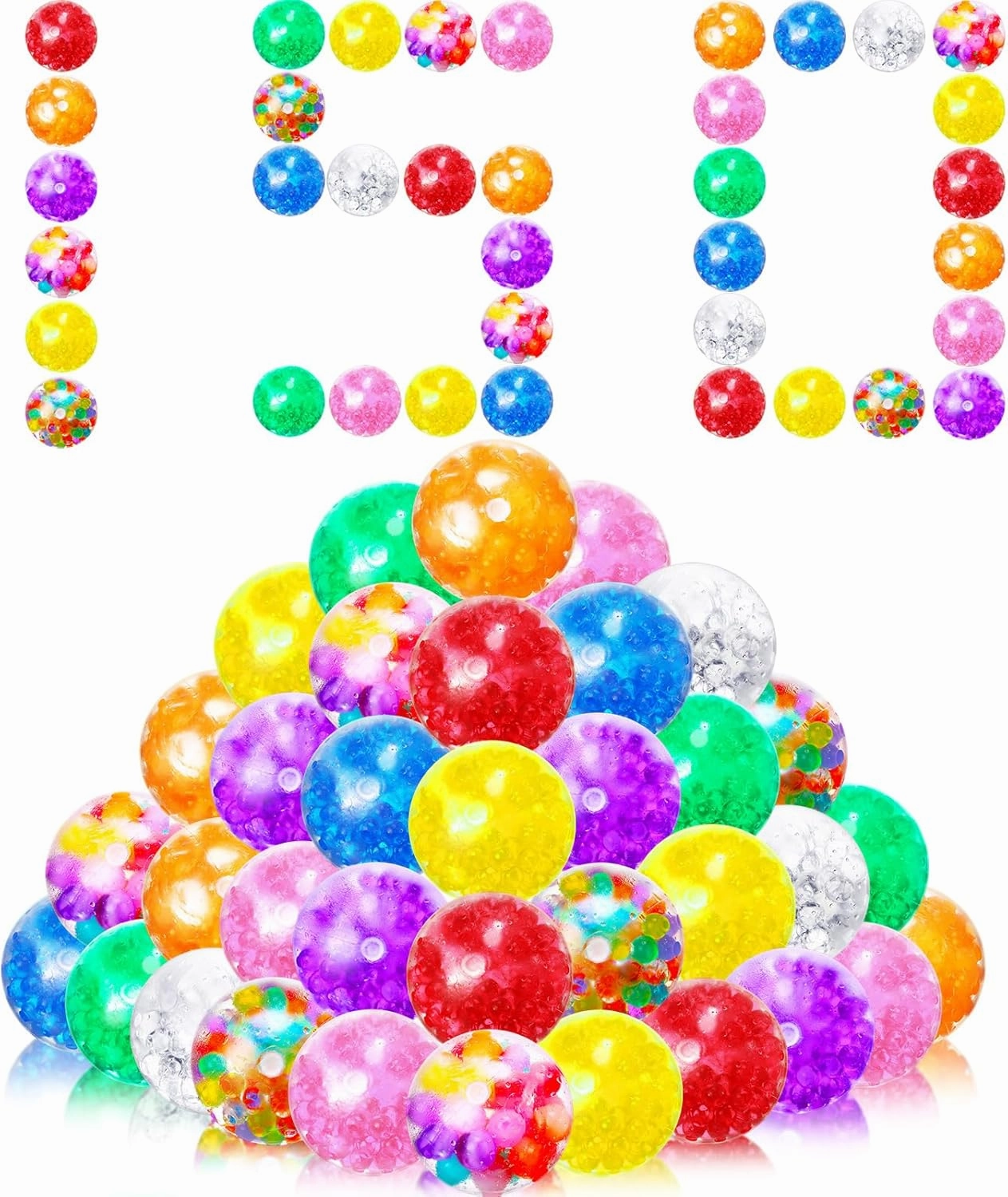 Shappy 150 Pack Mini Stress Fidget Ball Bulk for Adults Fidget Balls Set Filled with Water Beads Prize, Party Favors, Goodie Bag Stuffers