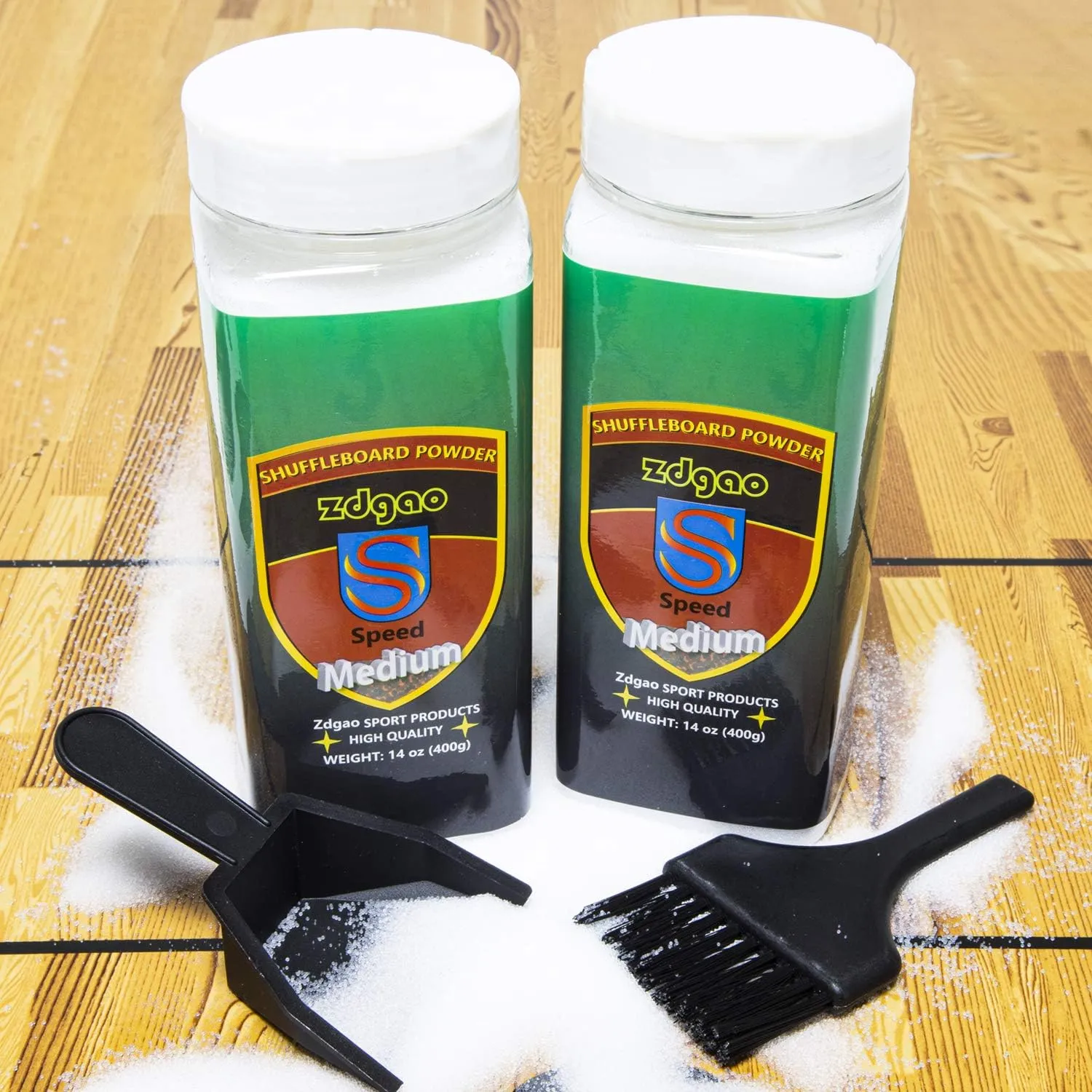 Shuffleboard Pucks w/ 2 Cans Shuffleboard Wax, Mini Dustpan and Brush for Shuffleboard Table, Complete Shuffleboard Accessories Bundle