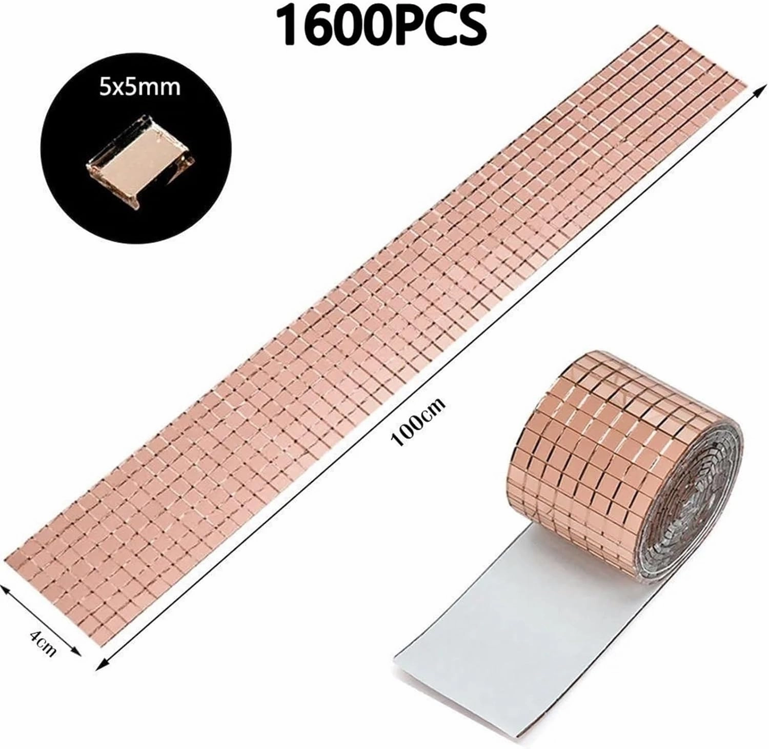 Silver Self Adhesive Square Glass Tiles Mirror Mosaic Tiles Self-Adhesive Wall Panels for Craft Decoration, DIY Disco Ball, Photo Frame, Indoor Decoration(Rose Gold)