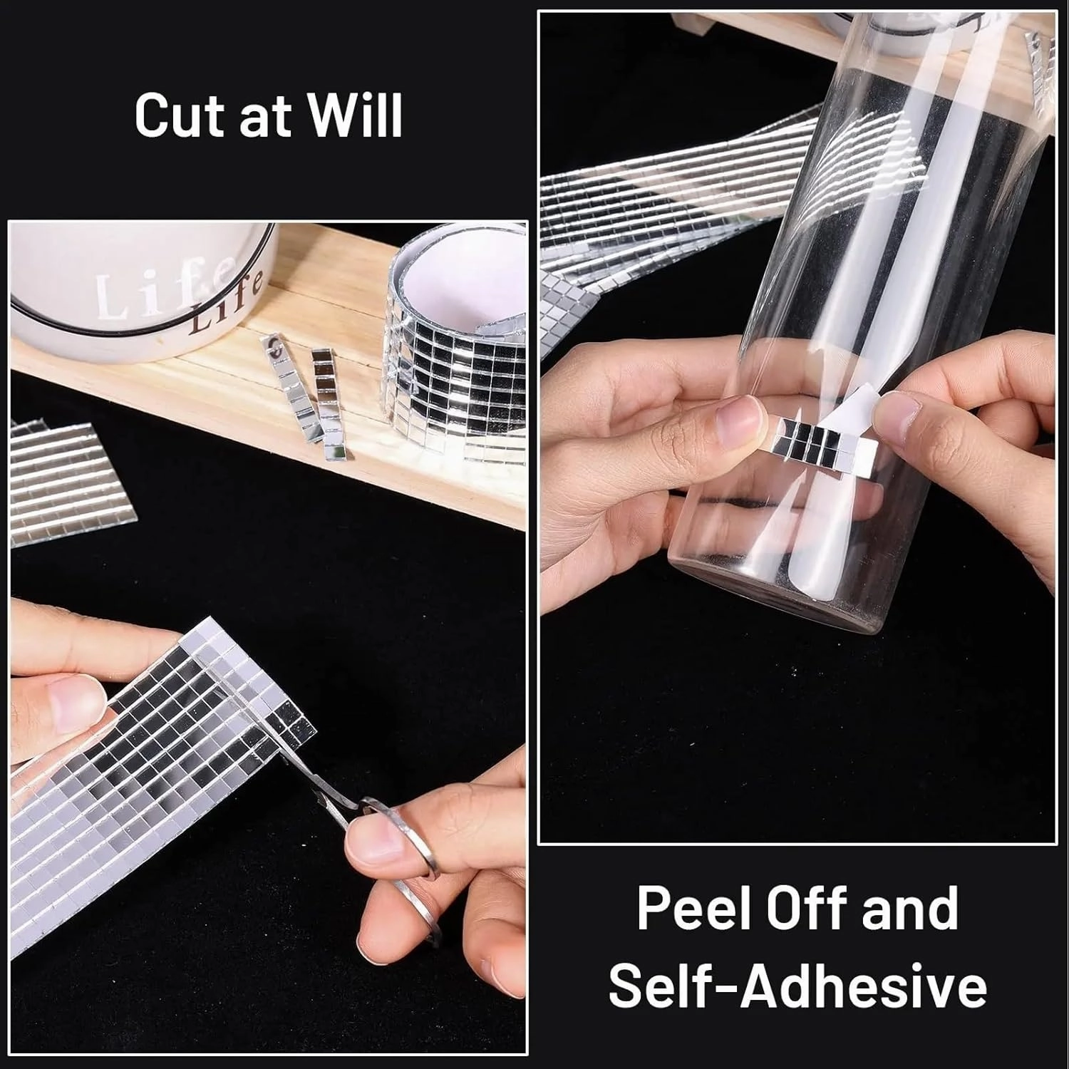 Silver Self Adhesive Square Glass Tiles Mirror Mosaic Tiles Self-Adhesive Wall Panels for Craft Decoration, DIY Disco Ball, Photo Frame, Indoor Decoration(Rose Gold)