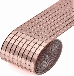 Silver Self Adhesive Square Glass Tiles Mirror Mosaic Tiles Self-Adhesive Wall Panels for Craft Decoration, DIY Disco Ball, Photo Frame, Indoor Decoration(Rose Gold)