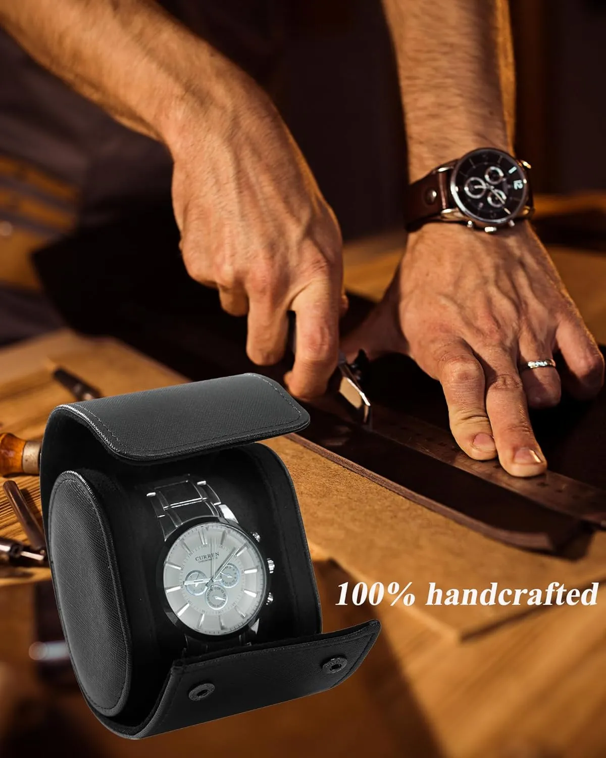 Single Watch Travel Case -Classic Leather Watch Case with Perfect Texture. Watch Carrying Case or Organizer for Storage And Display. Ideal Gift for Men Traveling, All Handmade by Artisans