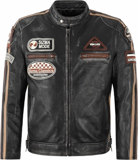 SIZMA Men's Leather Jacket Black Vintage Lambskin Retro Motorcycle Style Jacket 5011